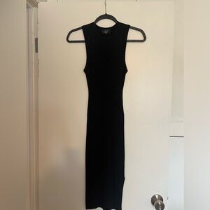 Vici black midi ribbed dress with side slit